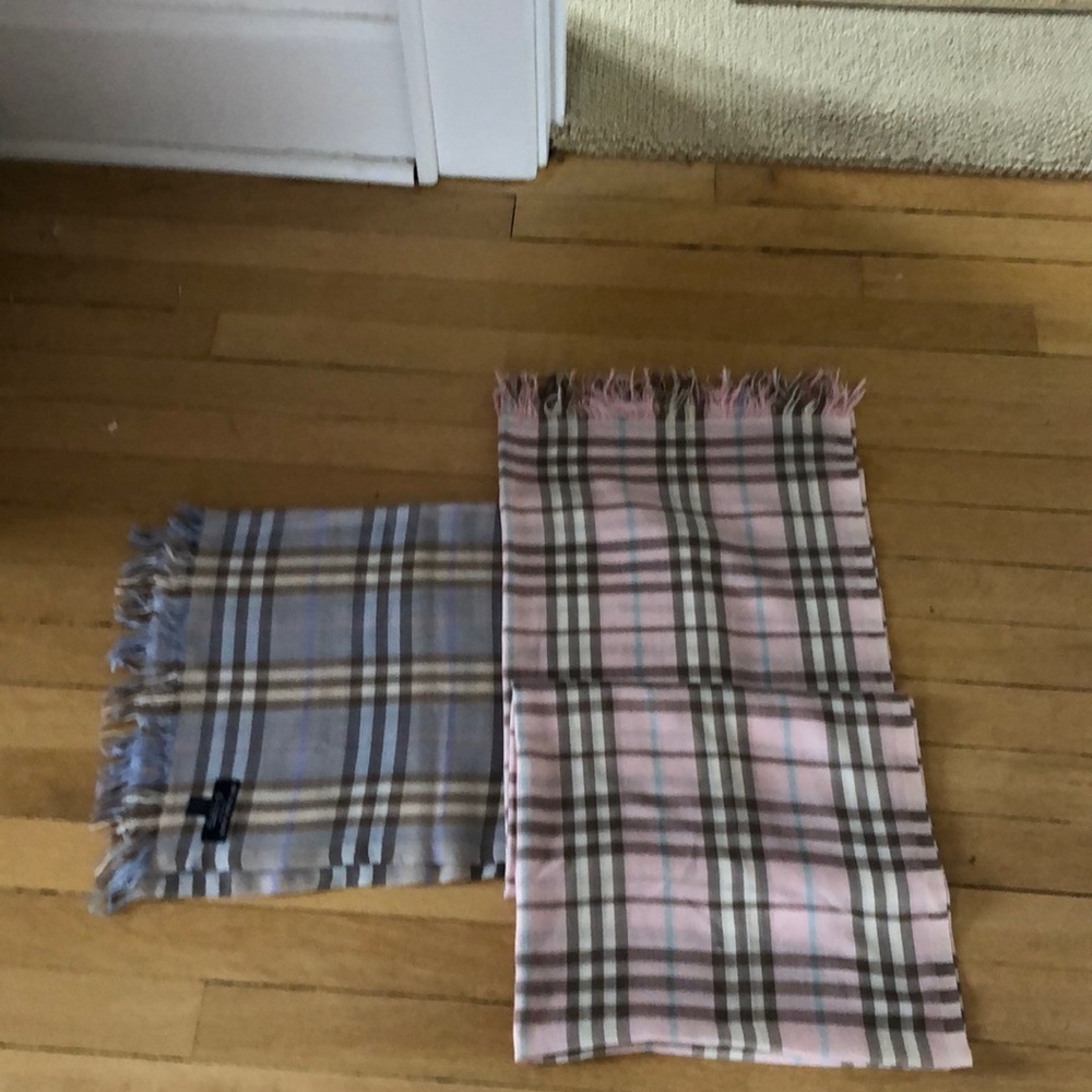 Burberry Scarves Blue w/brown and cream accents.
